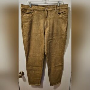 Lauren Ralph Lauren High Rise Skinny Ankle Gold Metallic Jeans Women's Sz 18 NWT